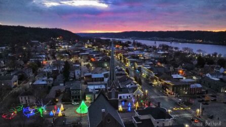 Downtown Madison lit up in the evening