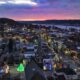 Downtown Madison lit up in the evening