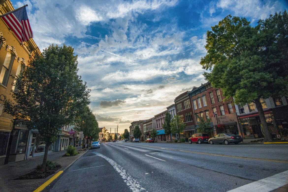 Downtown Madison in the evening along Main Street